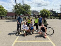 Michigan Healthy Climate Corps member, Joanie Towarnicky and bike audit group gather to conduct one of the 11 bike audits they completed around the state.